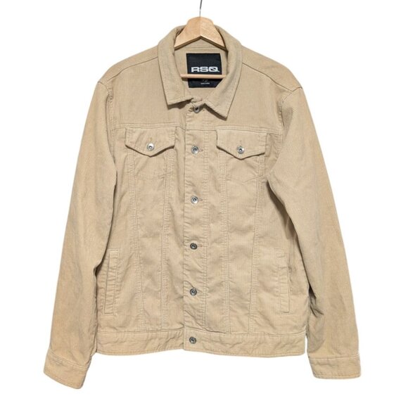 RSQ Mens Beige Corduroy Jacket Large Button-Up Casual Chore Coat - Picture 1 of 7